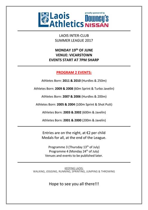 LAOIS INTERCLUB SUMMER LEAGUE PROGRAM 2017