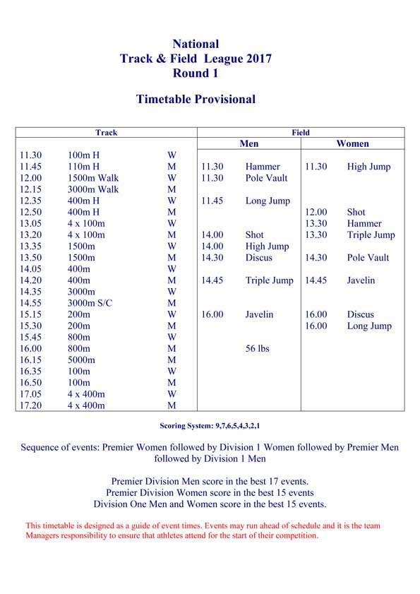 National League Round 1 Timetable 2017