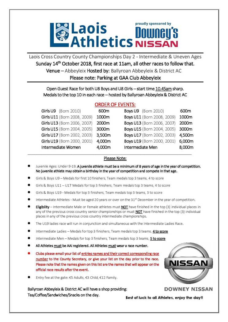 Laois Athletics Day2 Intermediate Cross Country 2018