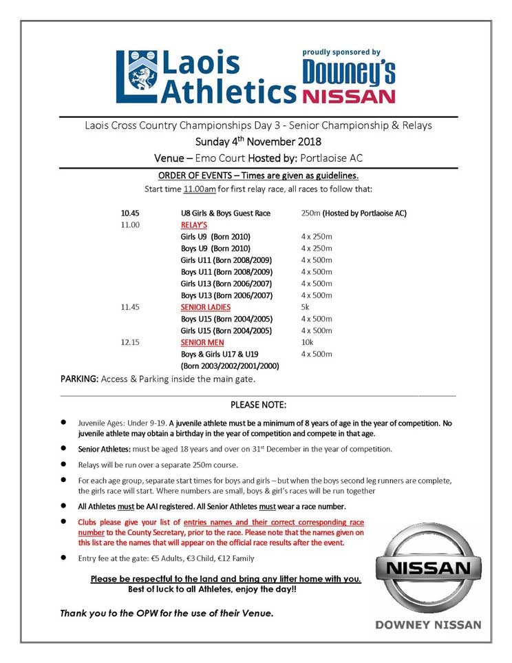 Laois Athletics Senior XC Emo 2018