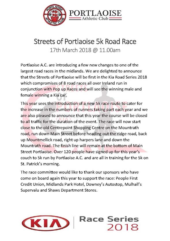 Streets of Portlaoise 5k Press Release 2018 Page 1